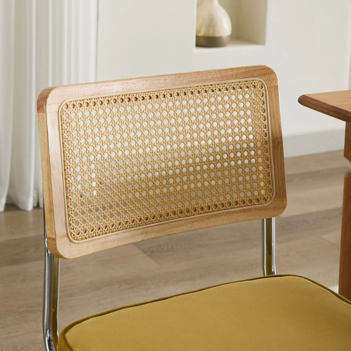 Oakcia Mid-Century Velvet & Cane Dining Chairs – Set of 2