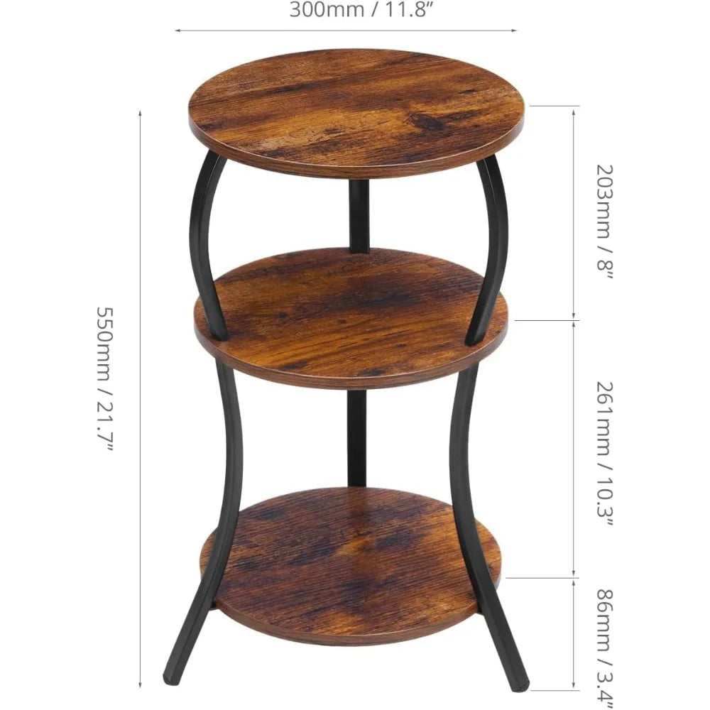 NBVCX Round Side Table With 3 Tier Storage Shelf For Living Room And Bedroom