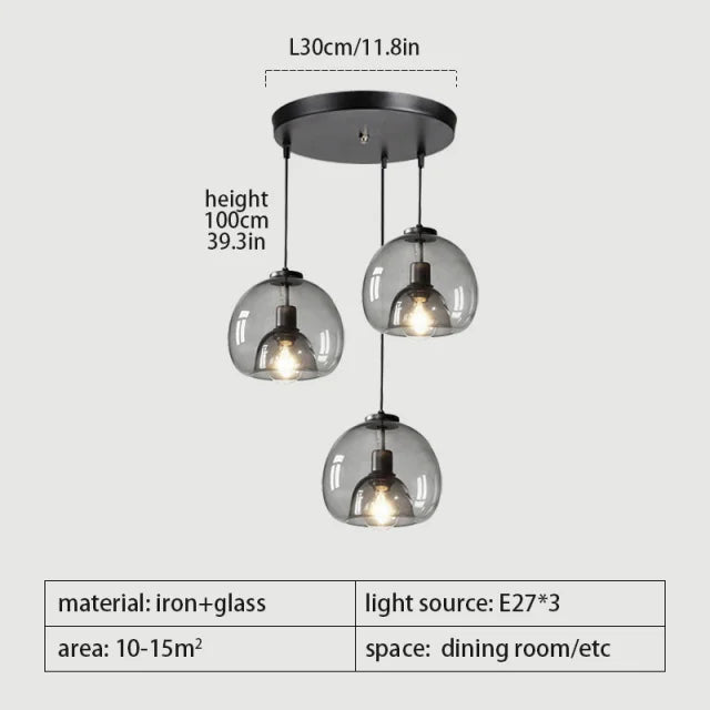 Taonusanshu Nordic Iron Glass Pendant Lamp Kitchen Island