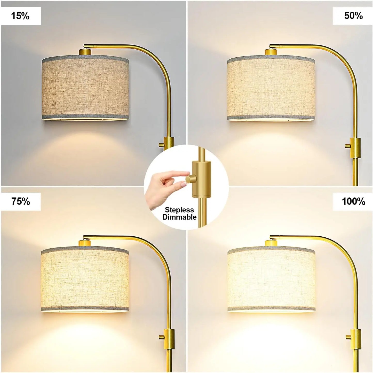 Modern Arc Dimmable Floor Lamp With Linen Shade 1200 Lumens LED Bulb Included