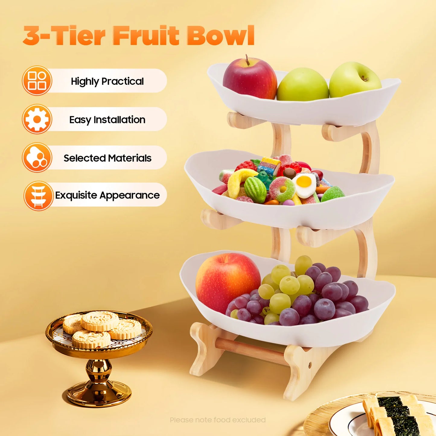 3 Tier Bamboo Wood Fruit Plate Stand For Party Desserts
