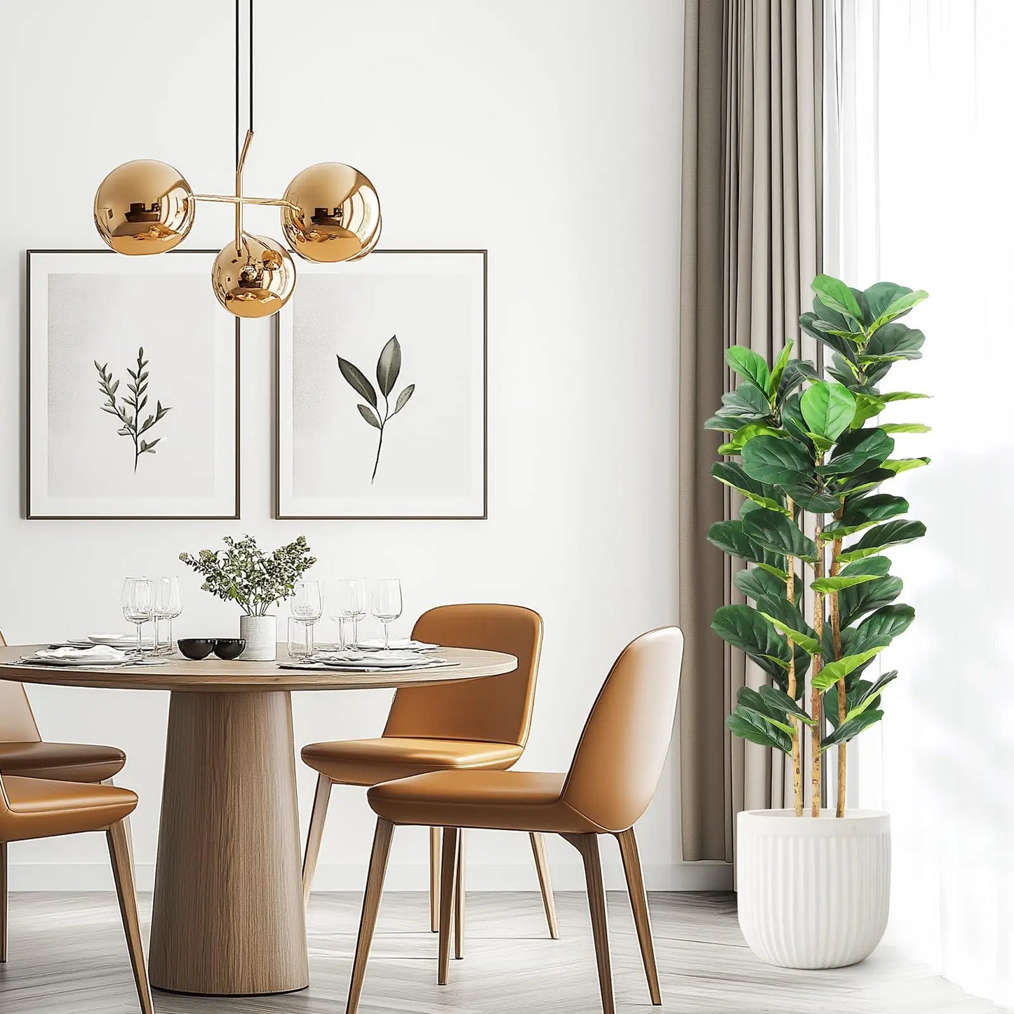 Artificial Fiddle Leaf Fig Tree With White Planter For Home Decor