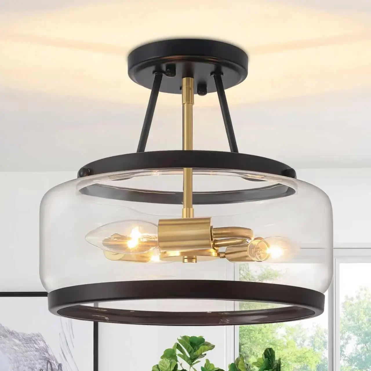 Three Light Modern Drum Ceiling Fixture For Hallways