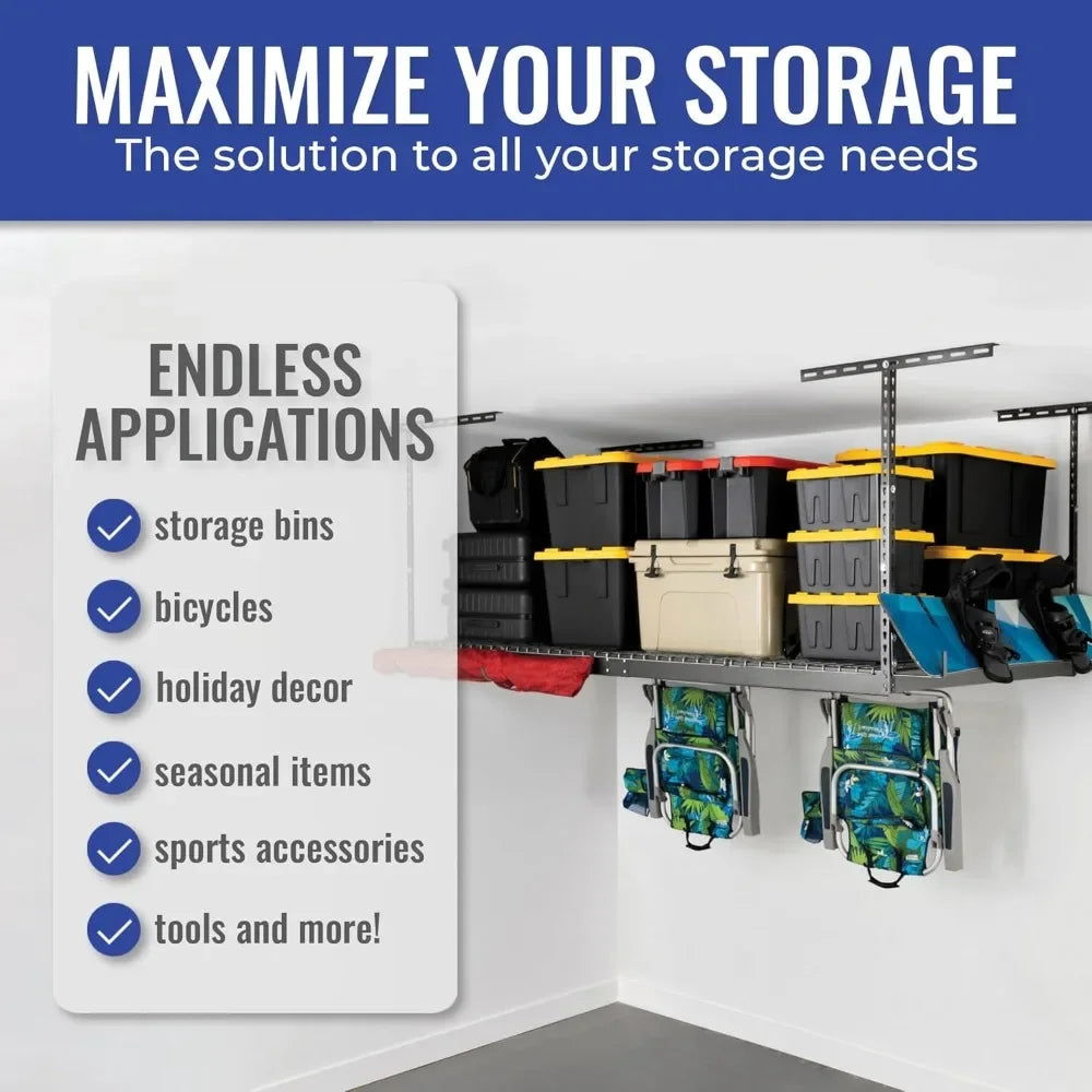 Heavy Duty Garage Ceiling Storage Rack 600 Pound Capacity