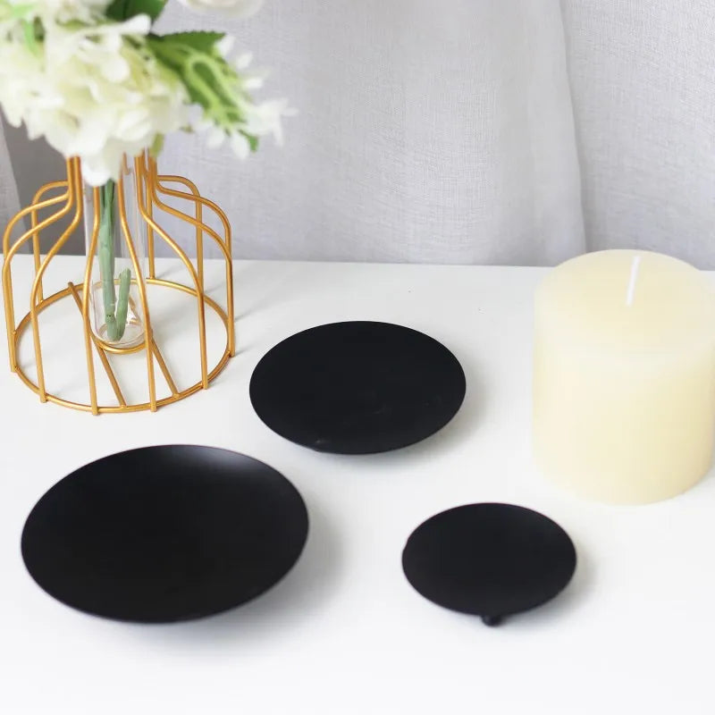 Iron Plate Candle Holder Pillar Candle Stand Modern Metal Pedestal
