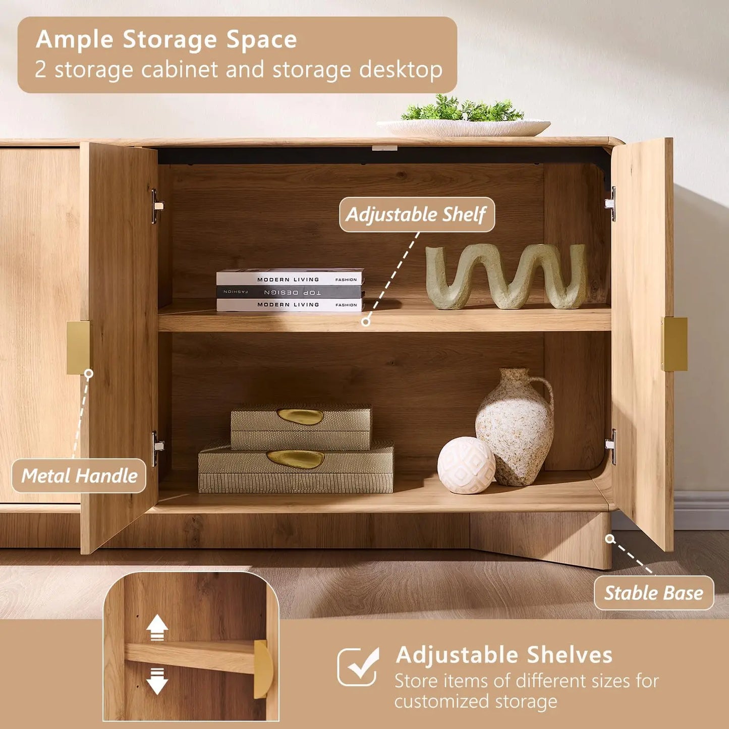 HUANZHUANG Modern Buffet Cabinet With Storage And Adjustable Shelves