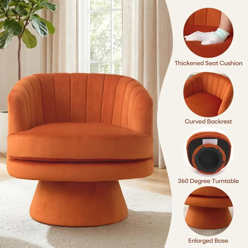 Set Of 2 Modern Velvet Barrel Swivel Chairs With Armrests For Living Room