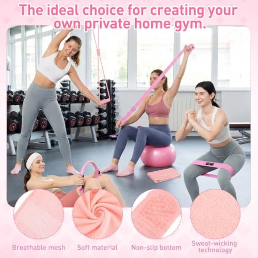 Pink Yoga Accessories Set 11 Pieces for Women Pilates Kit