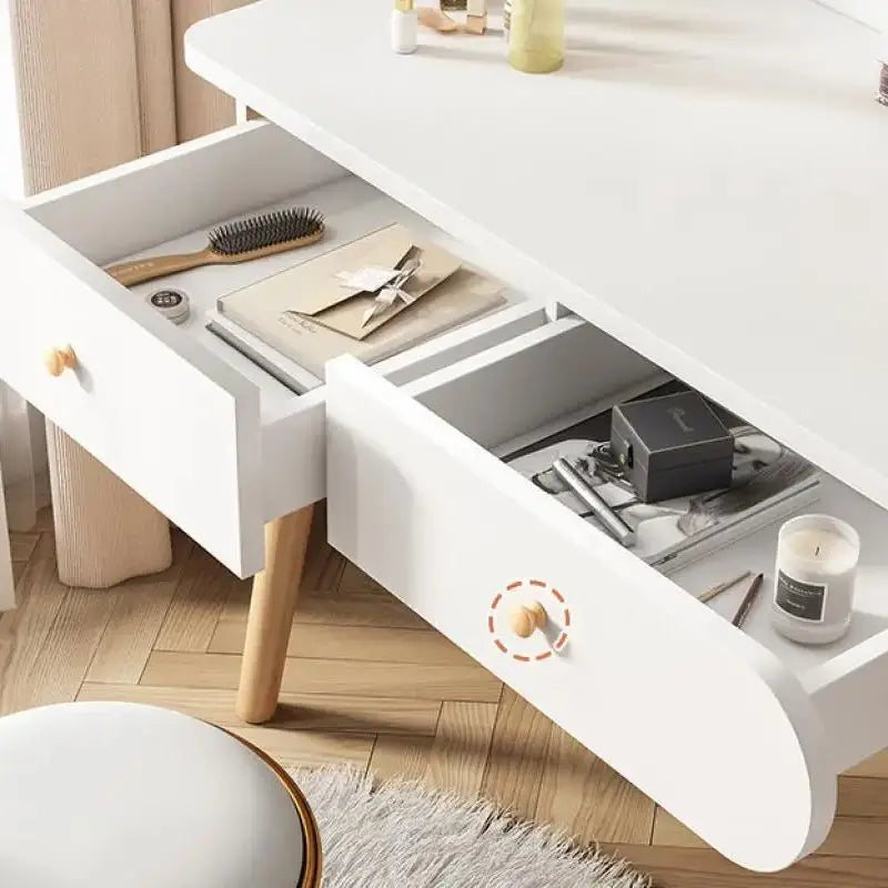 Vanity Table With Two Drawers And Makeup Mirror For Bedroom