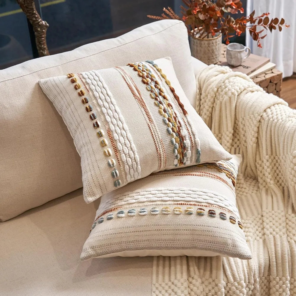 NBVCX Boho Stripe Chenille Tufted Pillow Covers Set Of 2