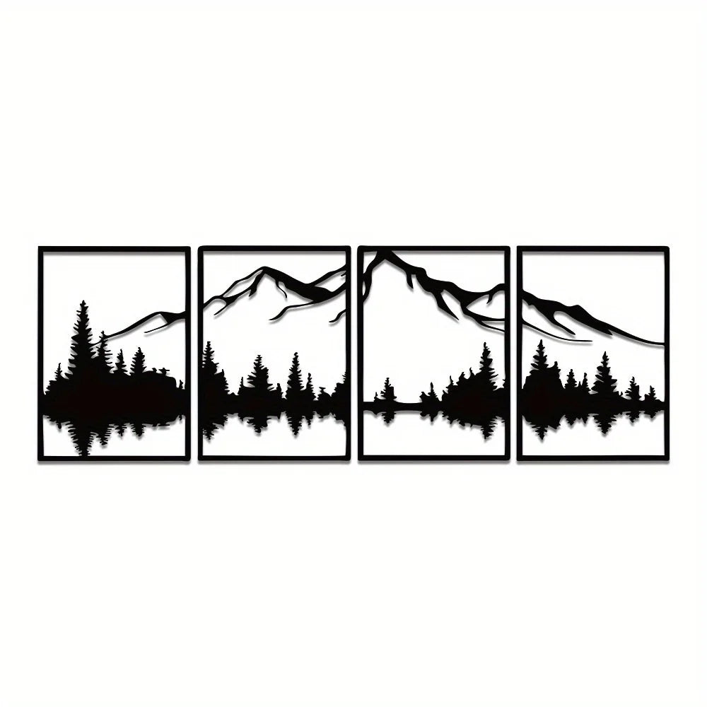 Four Piece Metal Mountain Wall Art For Modern Home Decor