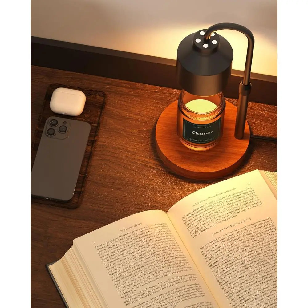 Electric Candle Warmer Lamp With Timer Adjustable Height Wood Base