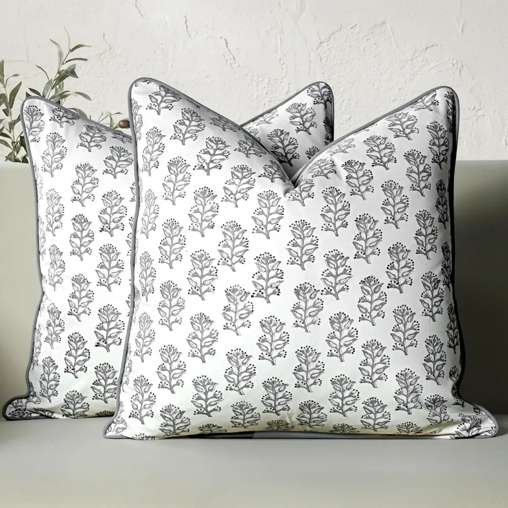 XIUWO Cotton Pillow Covers Two Block Print With Hidden Zipper