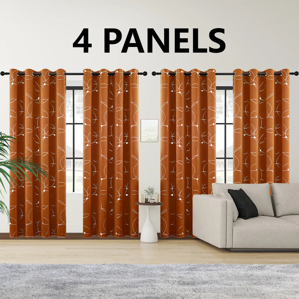 Blackout Curtains Grommet Thermal Insulated Room Darkening Foil Print Bedroom