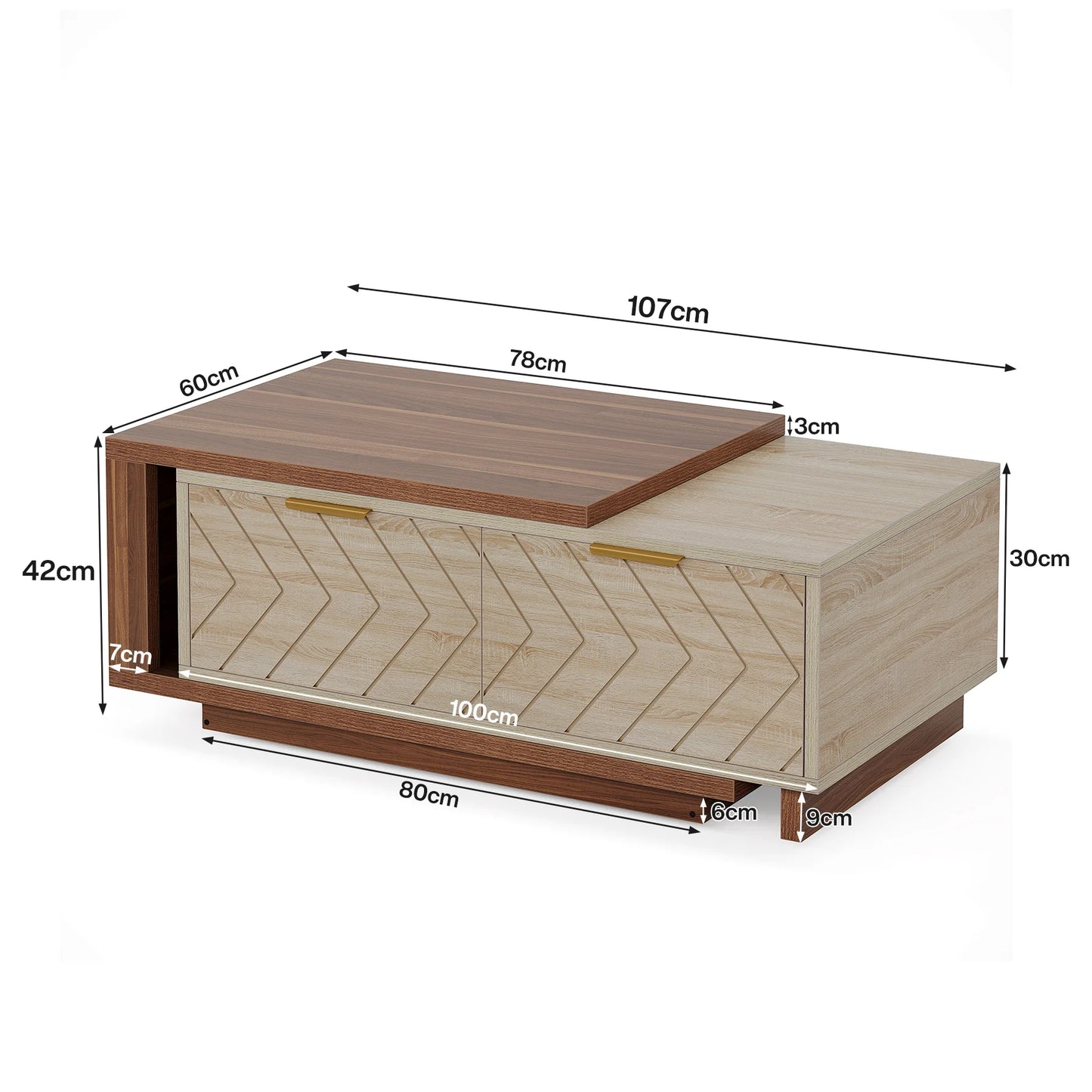 Extendable Walnut and Oak Storage Coffee