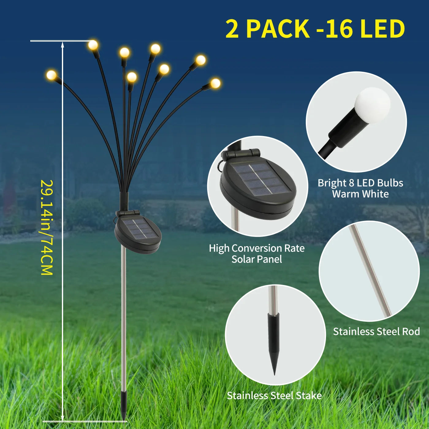 8-Head Solar Firefly Lights Outdoor LED Garden Pathway Waterproof