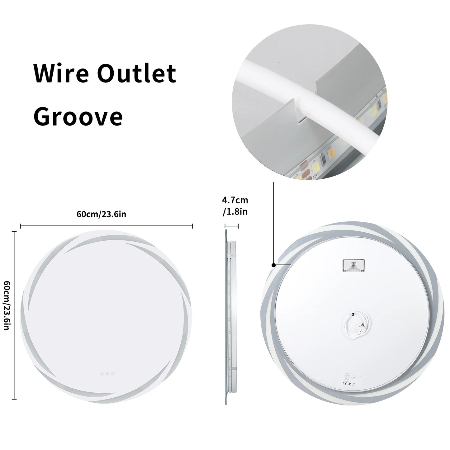 LED Backlit Anti-Fog Round Bathroom Mirror With Adjustable Lights