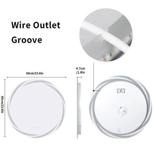 LED Backlit Anti-Fog Round Bathroom Mirror With Adjustable Lights