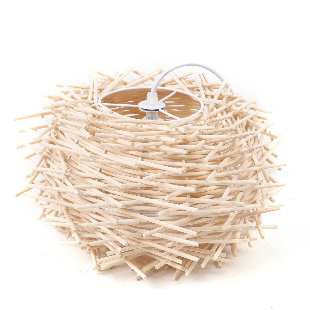 Hand Woven Bamboo Pendant Light Rattan Lantern With Adjustable Hanging