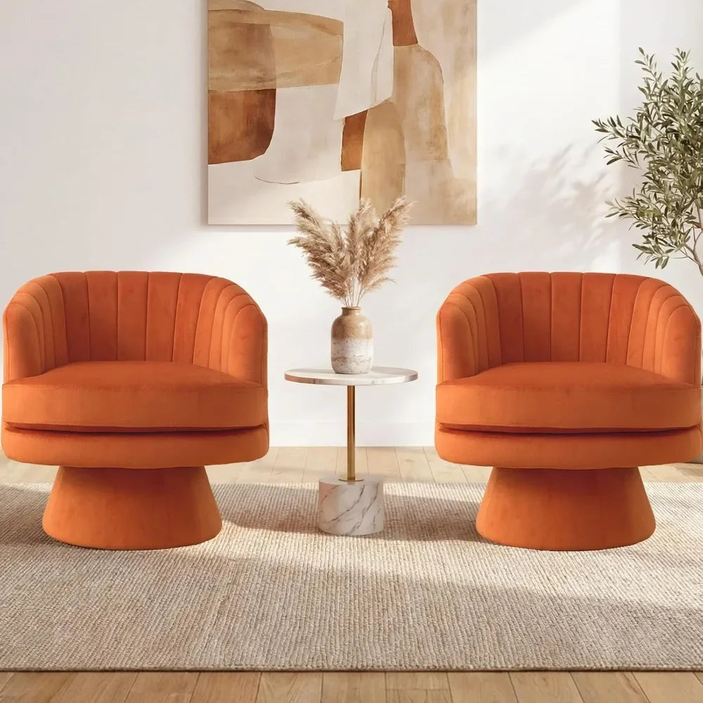 Set Of 2 Modern Velvet Barrel Swivel Chairs With Armrests For Living Room