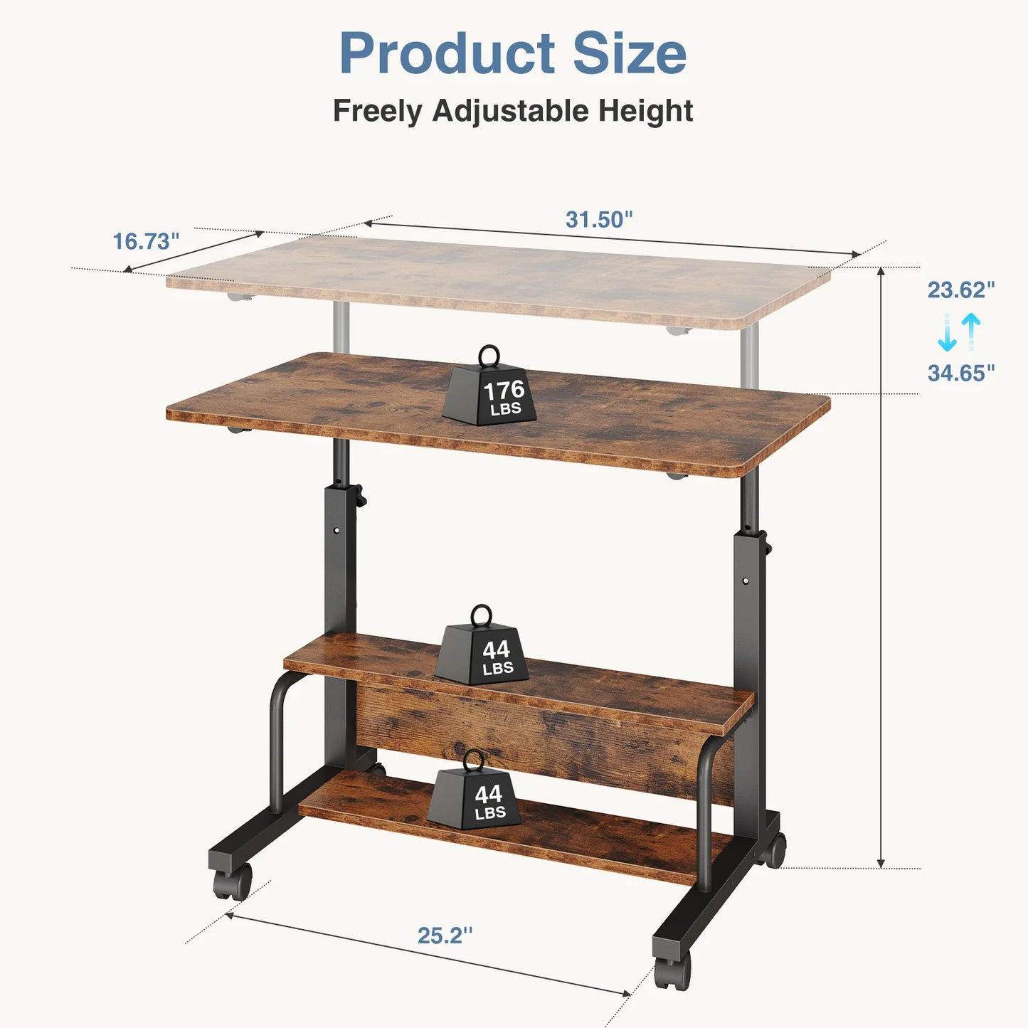 JHK Adjustable Height Mobile Standing Computer Desk With Locking Wheels