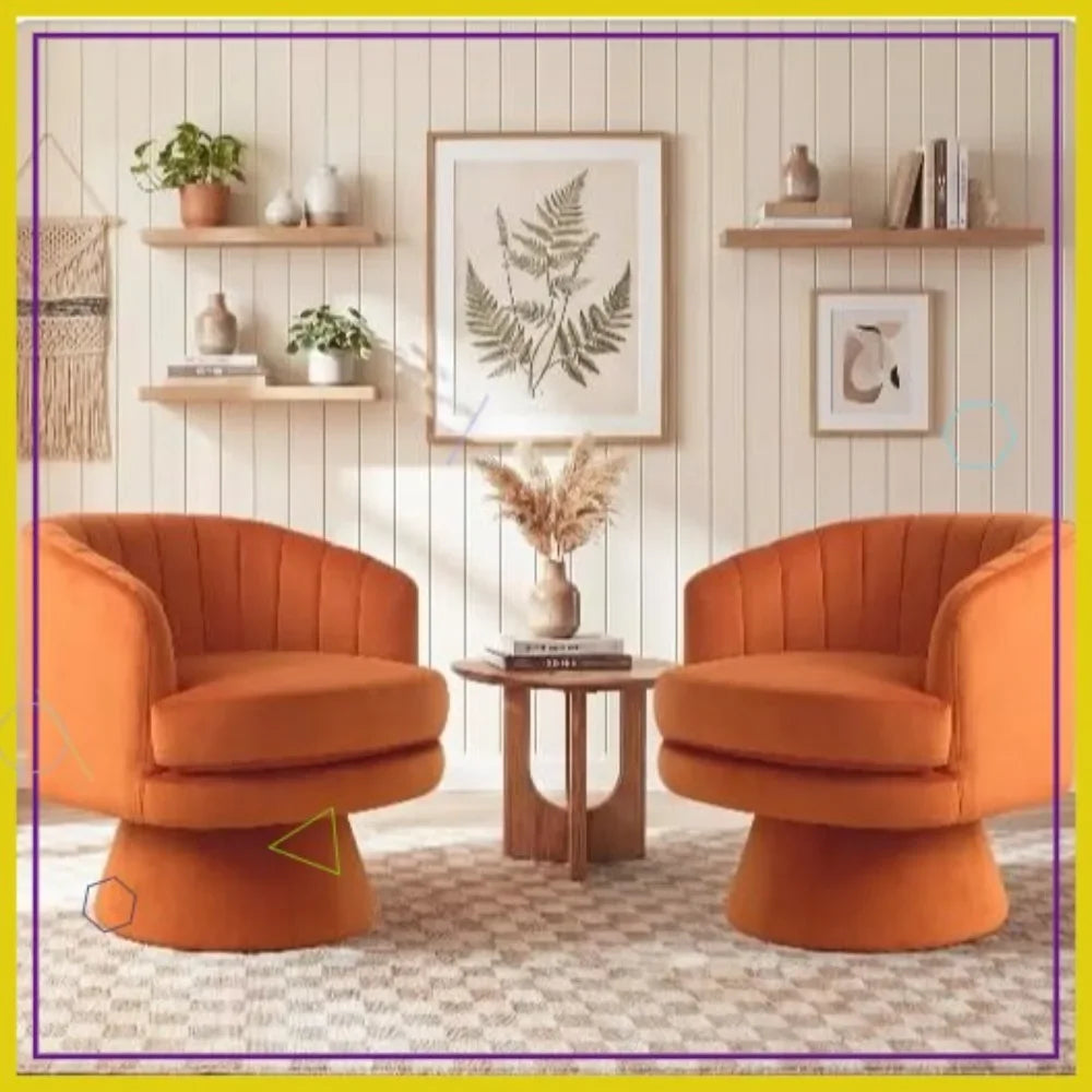 Set Of 2 Modern Velvet Barrel Swivel Chairs With Armrests For Living Room