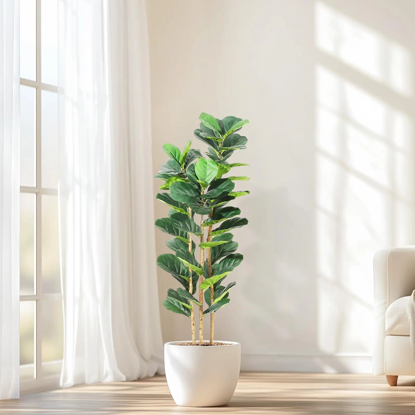 Artificial Fiddle Leaf Fig Tree With White Planter For Home Decor