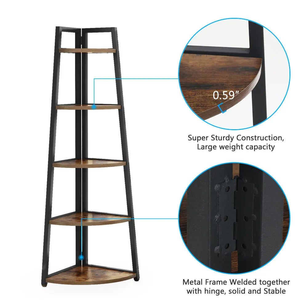 Tribesigns Corner Bookshelf Five Tier Wood Bookcase Rack