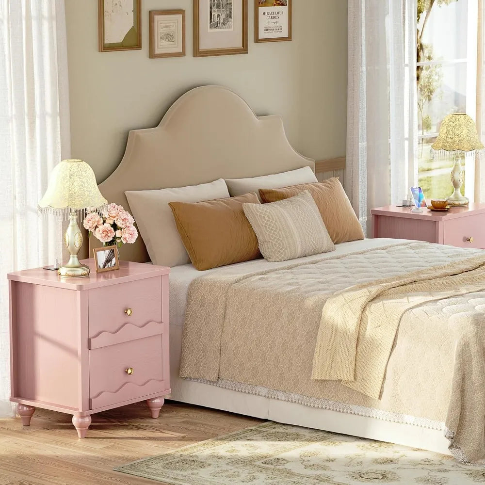 Frame Nightstands With Charging Station Set Of 2 Scalloped
