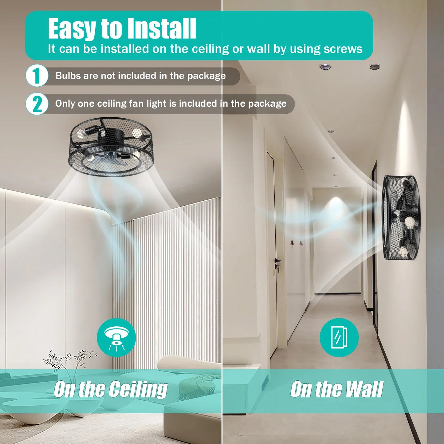 OUKANING Ceiling Fan Light With Remote For Hallways 3 Speeds
