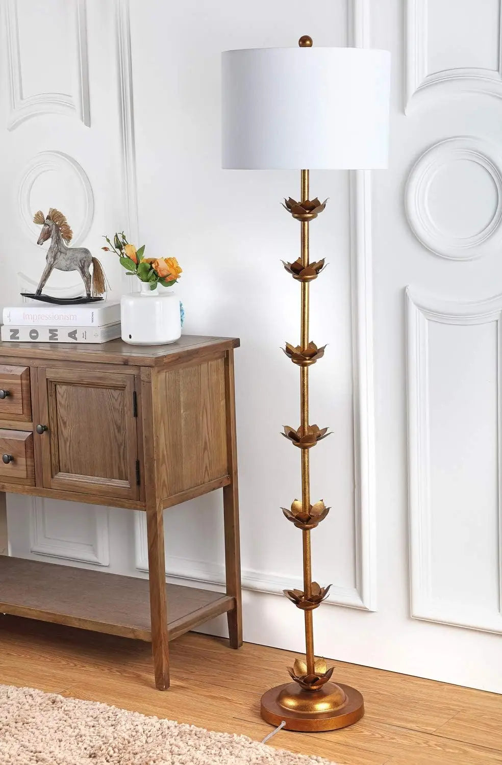 Antique Floor Lamp With Leaf Design Soft Lighting Fixture