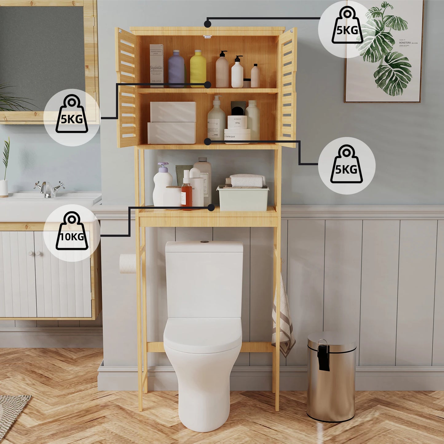 Wisfor Bamboo Over The Toilet Storage Cabinet Free Standing