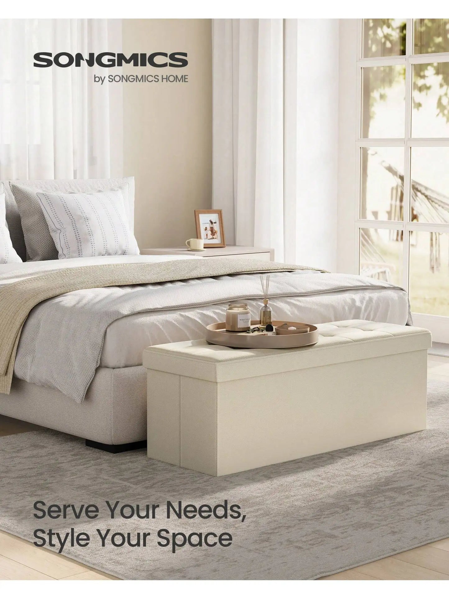 Folding Storage Ottoman Bench EndOfBed For Living Room 660Lb Capacity