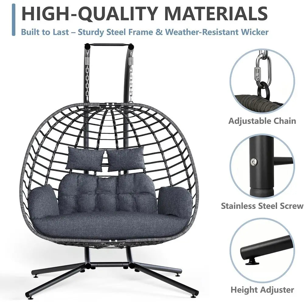 Double Egg Swing Chair With Stand Outdoor Patio Use