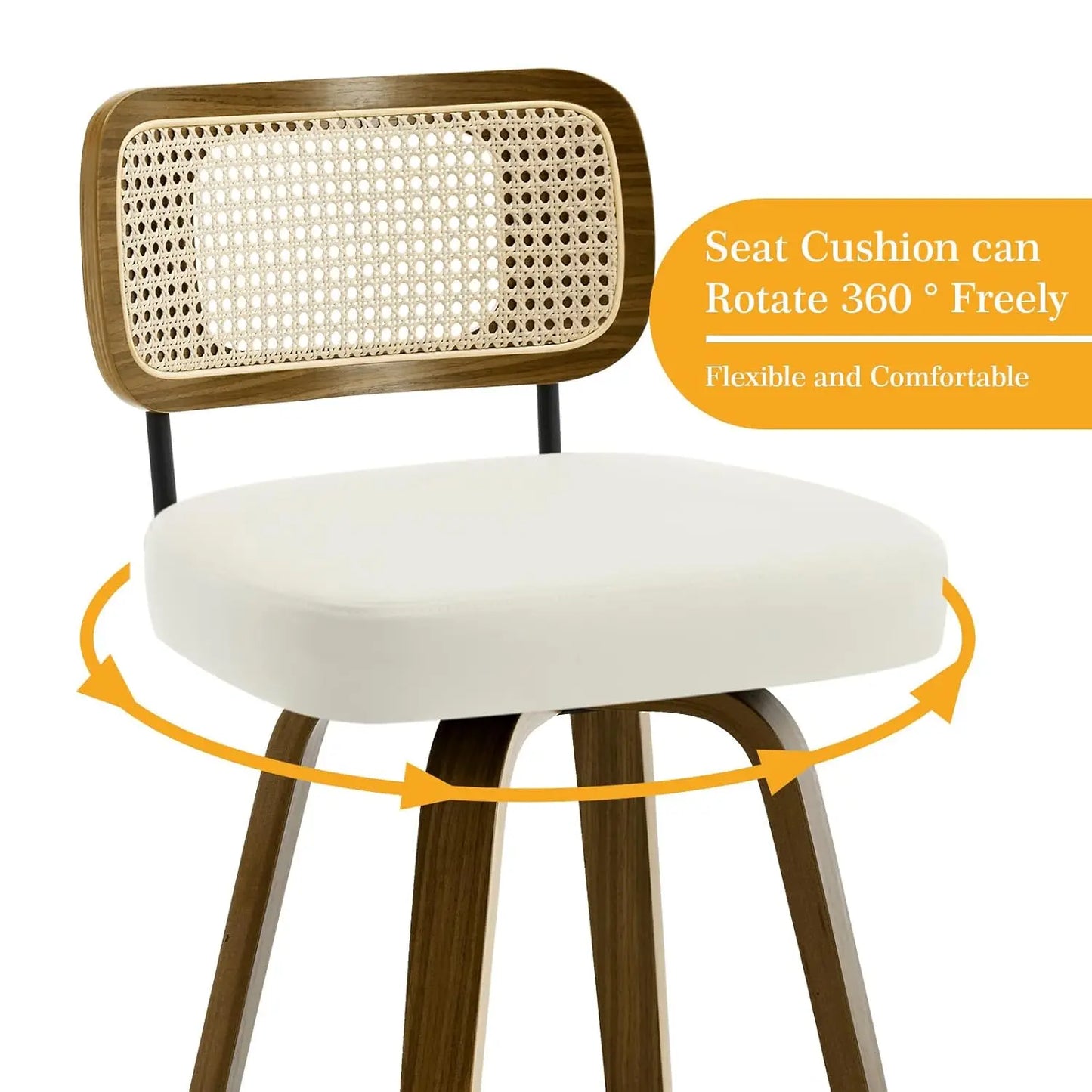 Swivel Bar Stools Set of 3 Upholstered Faux Leather Rattan