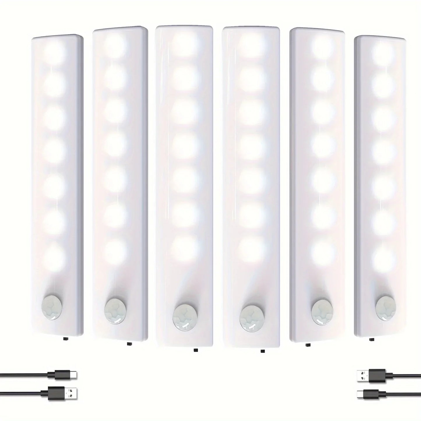 Under Cabinet Motion Sensor LED Lights 6 Pack USB-C Rechargeable