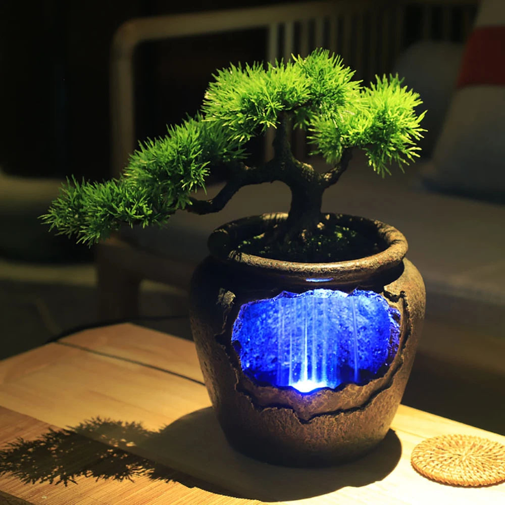 Relaxation Desktop Waterfall Fountain With LED Light For Office Decor