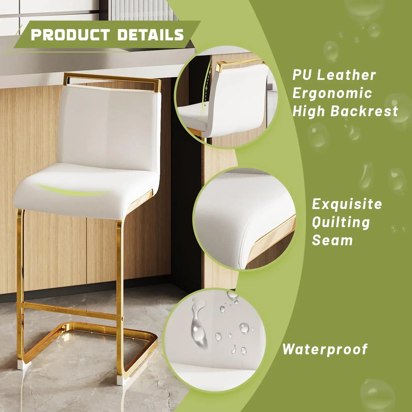 Frame Bar Stools 4 With Back Modern Faux Leather Seating