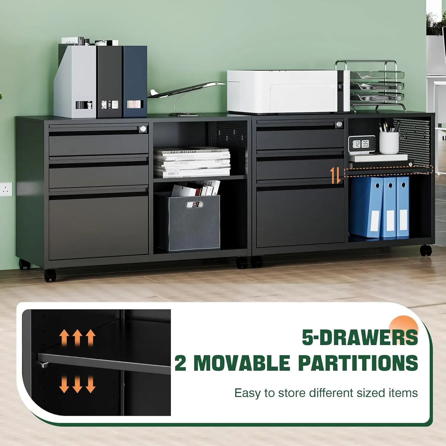 XMSJ Mobile 3 Drawer File Cabinet With Lock Rolling Storage