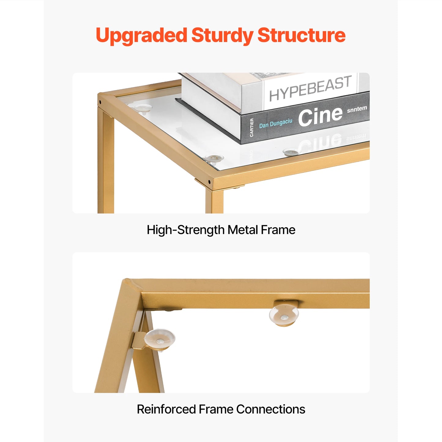 SucceBuy Glass Console Table With Tempered Top And Iron Legs