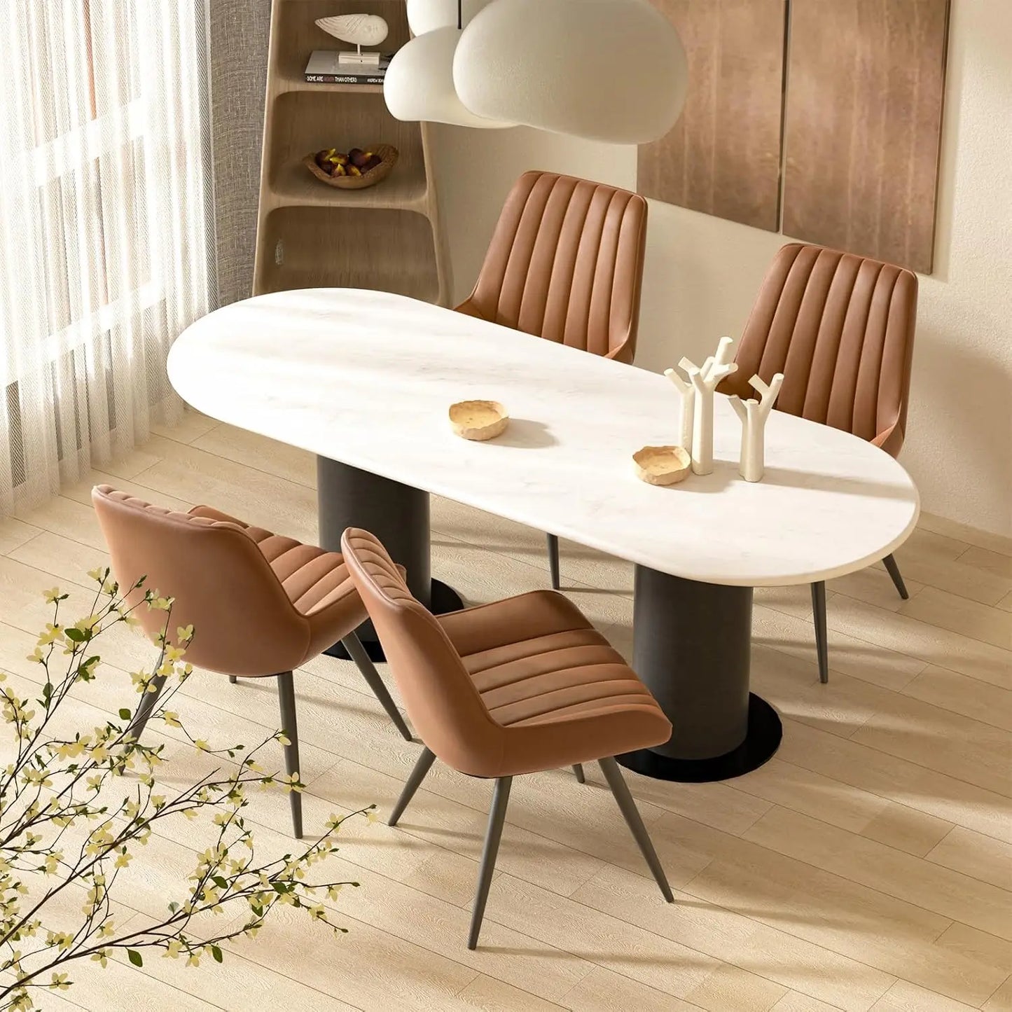 Modern Dining Chairs Set of 4 With Thick Cushions Upholstered Fabric