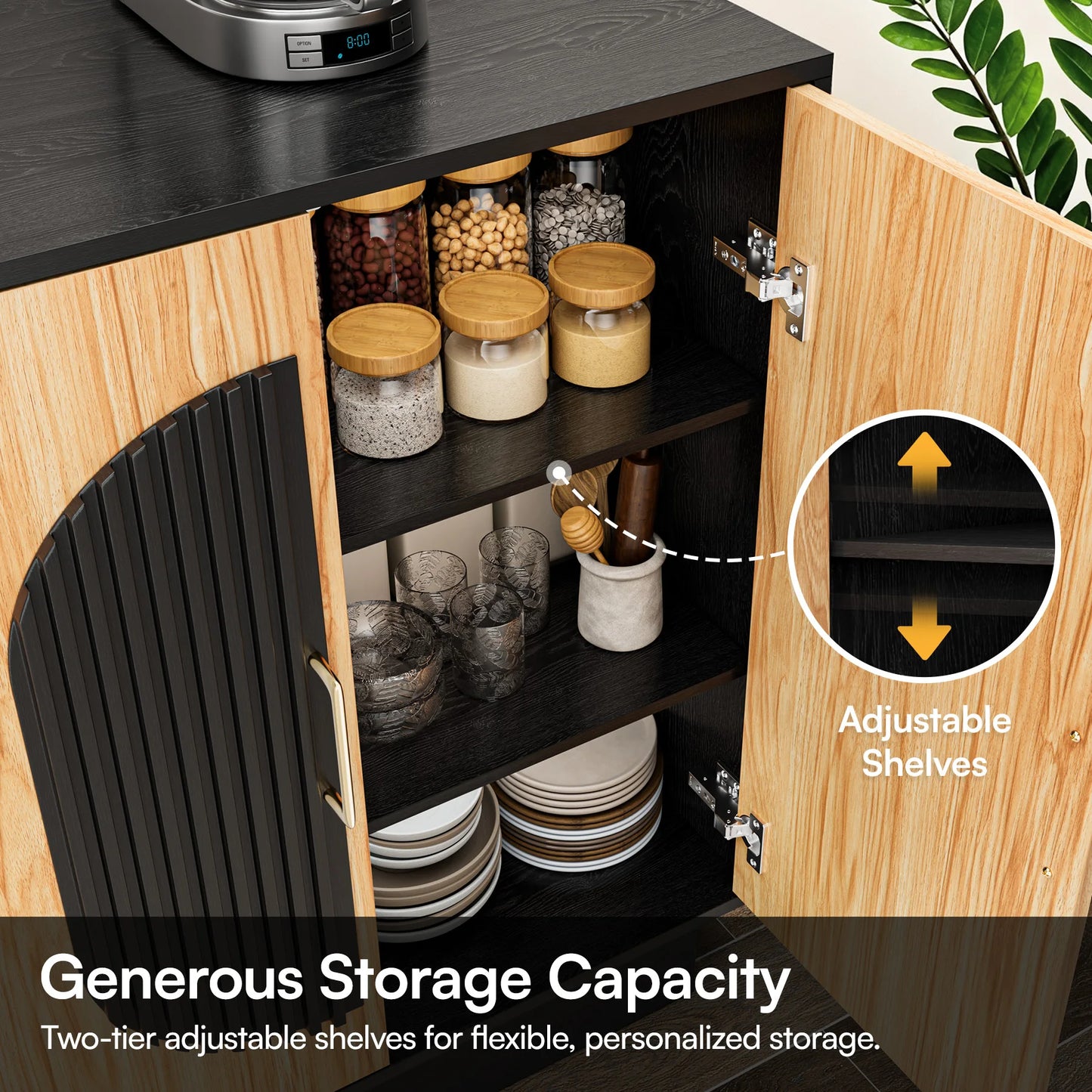 Modular Fluted Credenza Buffet Cabinet With Storage For Living Room