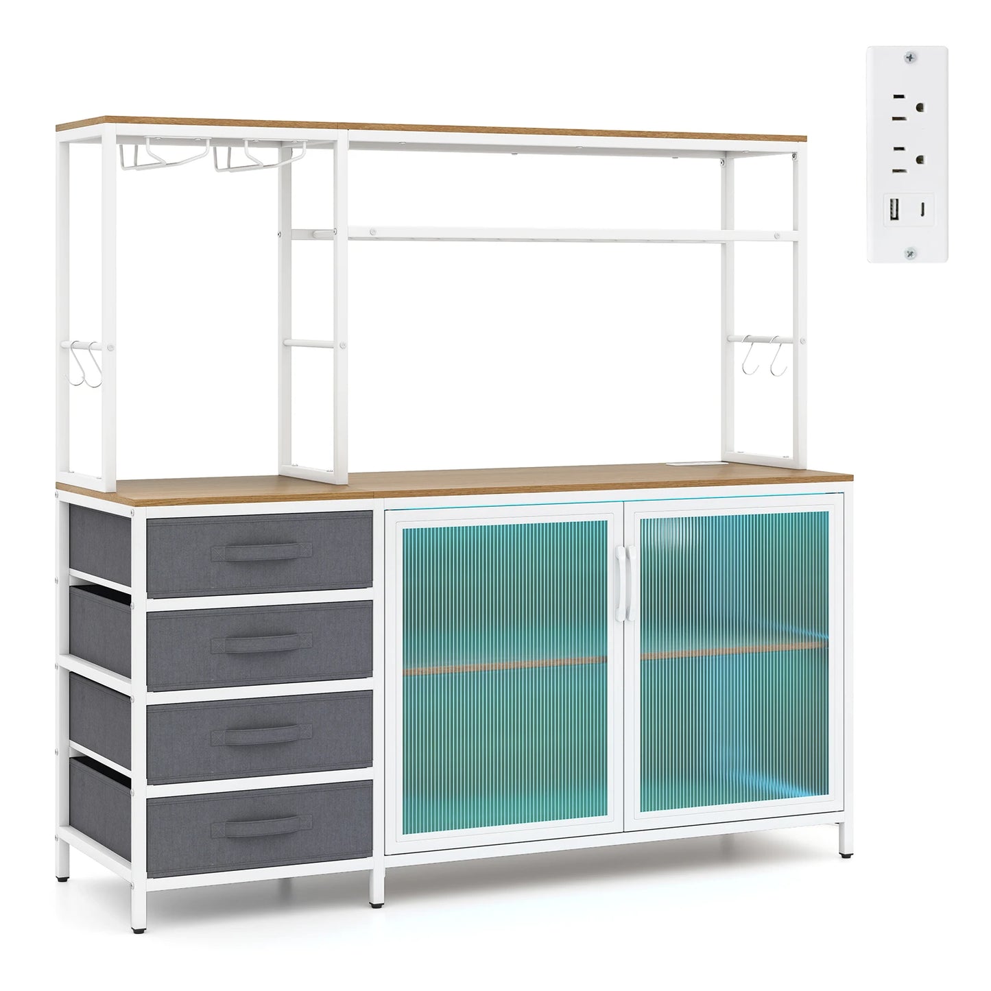 HOMASIS Sideboard Buffet Cabinet With LED Lights And Power Outlets