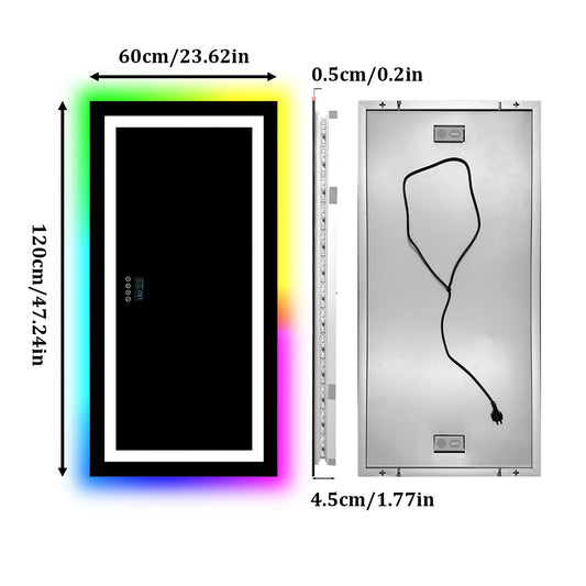 Rectangular LED Bathroom Mirror Front-Lit RGB Backlight Touch Antifog Bluetooth