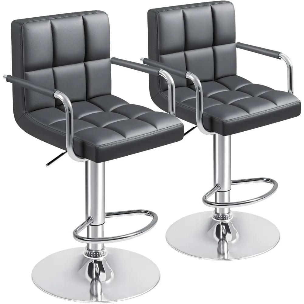 Bar Stools PU Leather Swivel Adjustable Hydraulic Counter Height Set