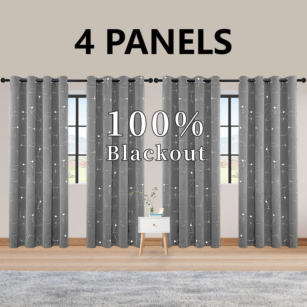 Blackout Curtains Grommet Thermal Insulated Room Darkening Foil Print Bedroom