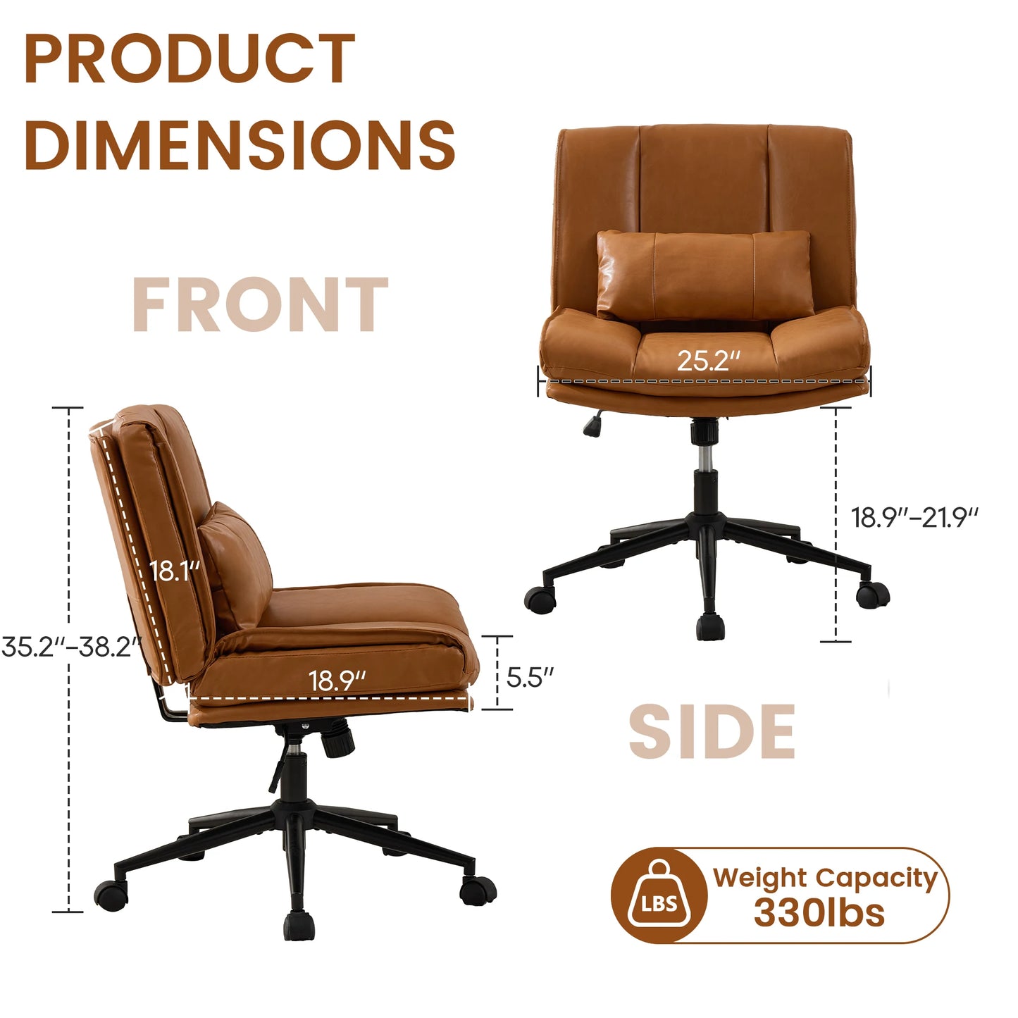 TCGBKAF Armless Criss Cross PU Leather Office Swivel Chair