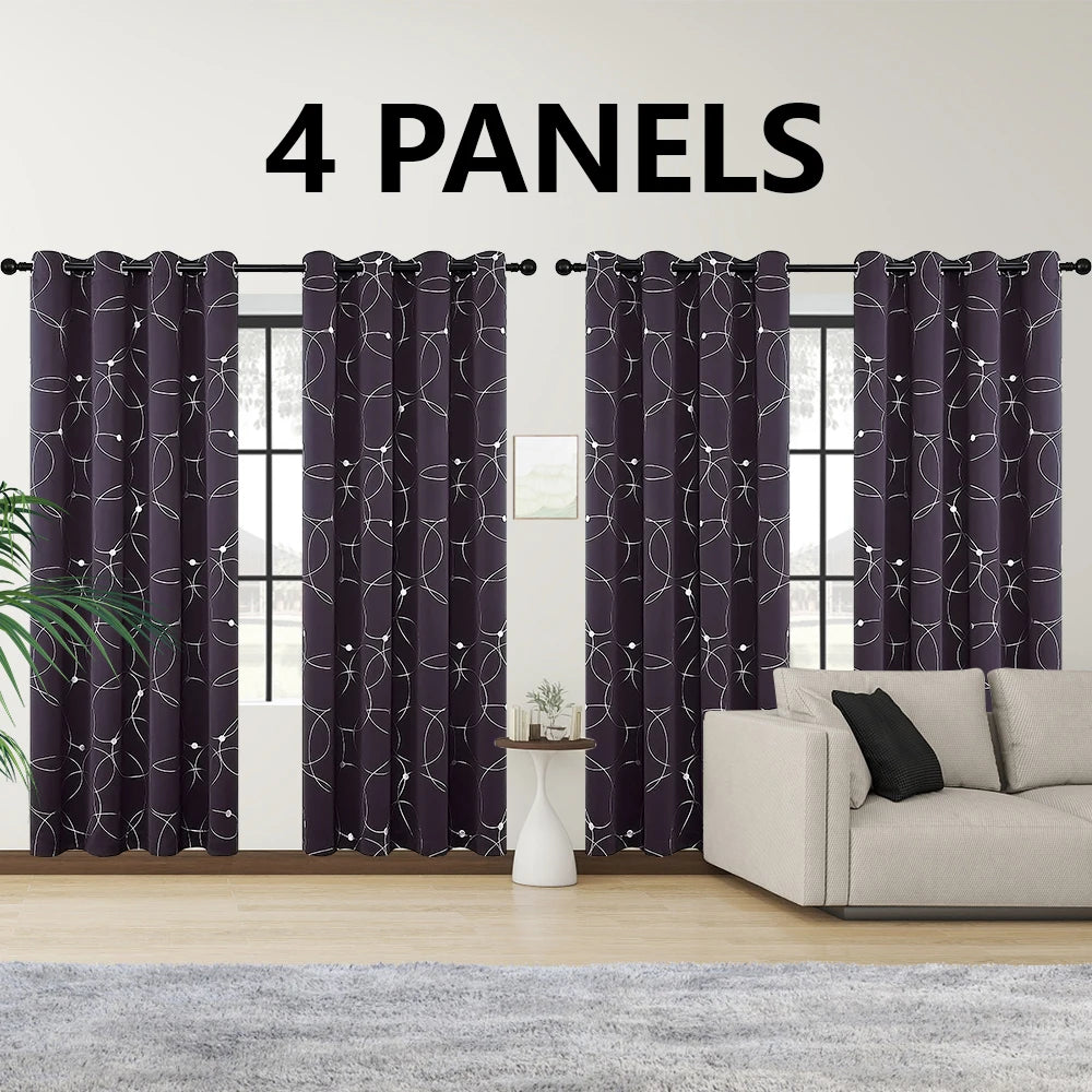 Blackout Curtains Grommet Thermal Insulated Room Darkening Foil Print Bedroom