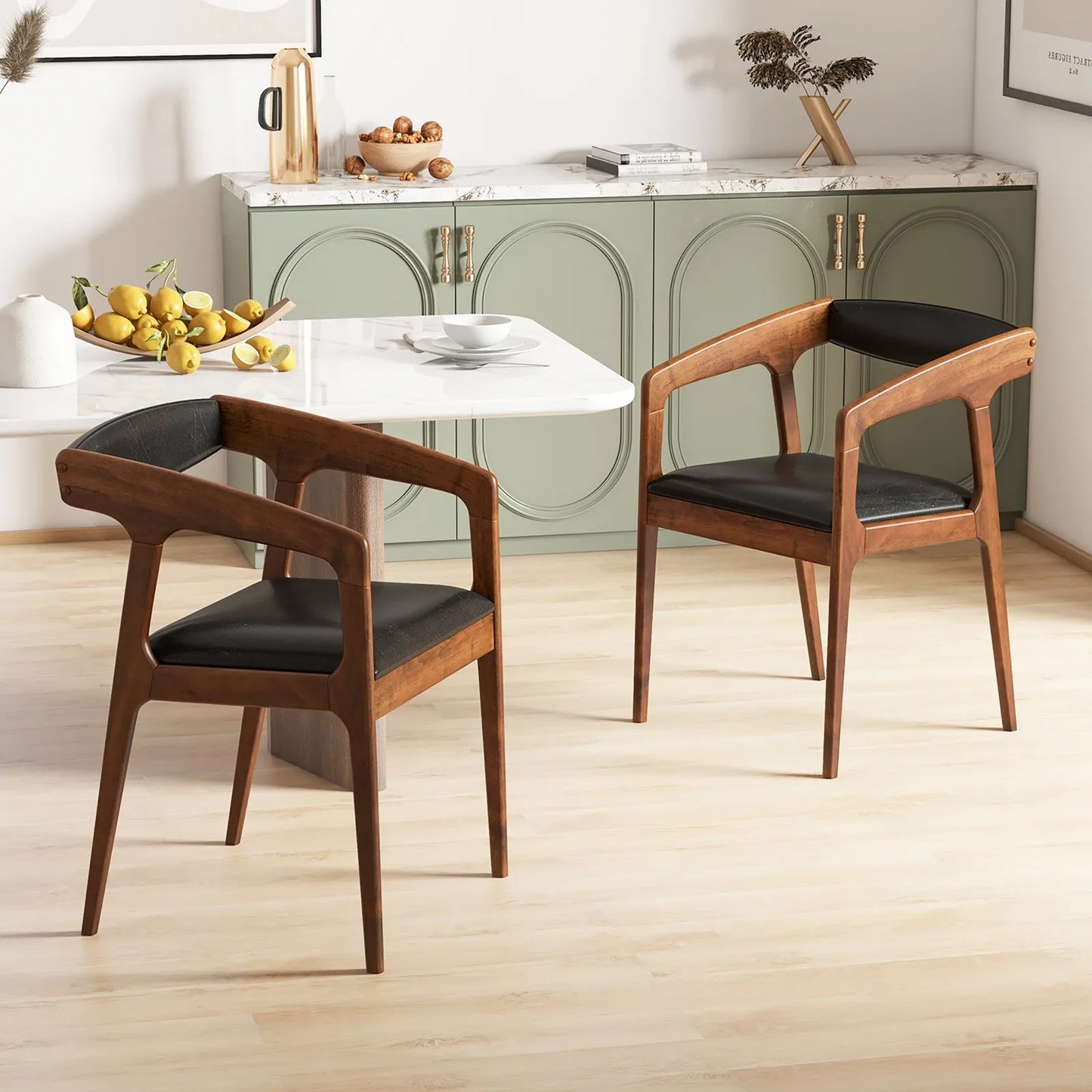 Set Of 2 PU Leather Accent Armchairs With Cozy Backrest