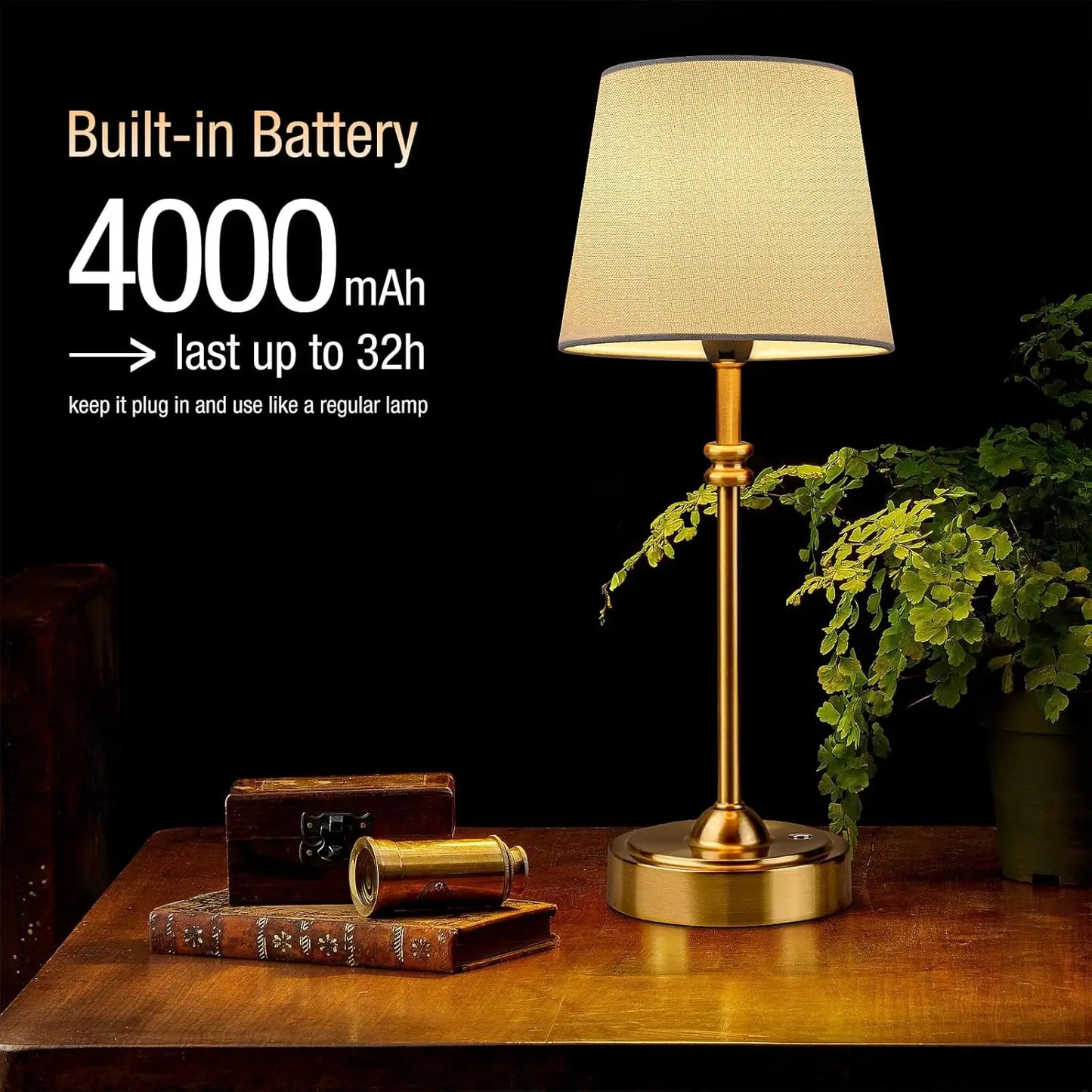 Cordless Table Lamp With 4000mAh Battery Stepless Dimming Touch Control